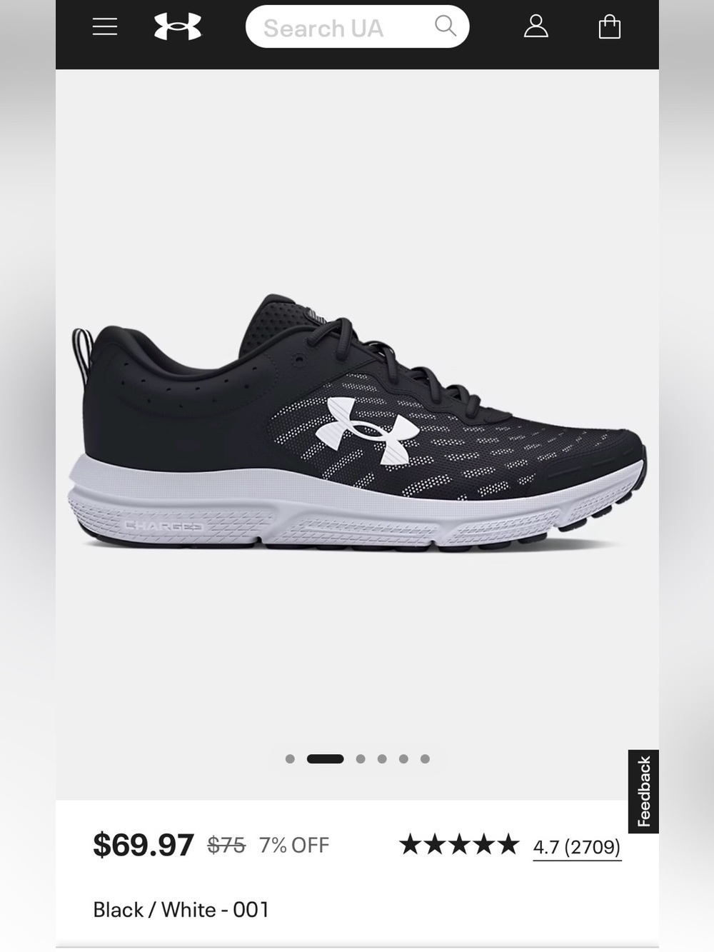 Under Armour Charged Assert Running Shoes – Men’s Size 8 – Black/White